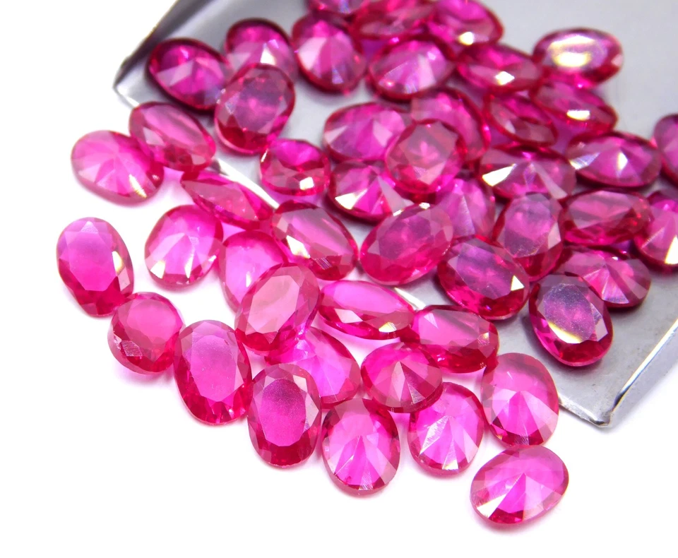 Lab Created Imitation Ruby Oval Cut Lot Loose Gemstone 5x7 MM For Jewelry P-3079 - Image 4 of 4