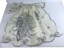 Vtg 50's Sheer Ivory Flocked Roses Apron. Flocked /Black