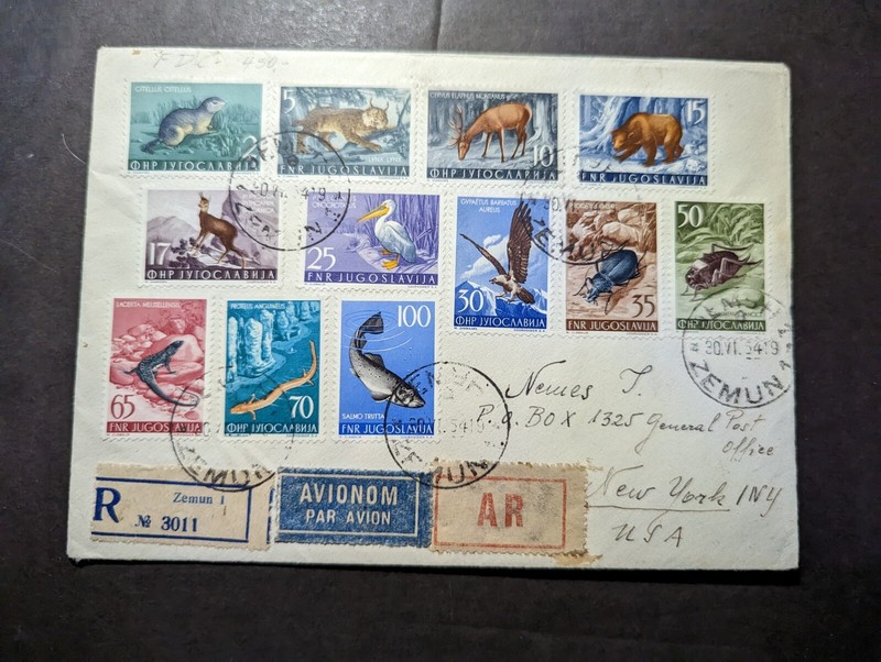 1954 Zemun Yugoslavia # 398-409 First Day Cover FDC to New York NY USA