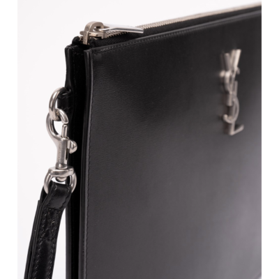 NEW SAINT LAURENT BLACK LEATHER ZIP WRISTLET CLUTCH BAG | eBay