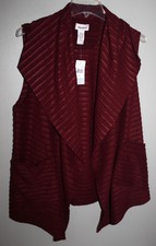 Nwt Lemoda Women's Dark Red Ribbed Soft Open Front Cardigan Vest One Size S-l