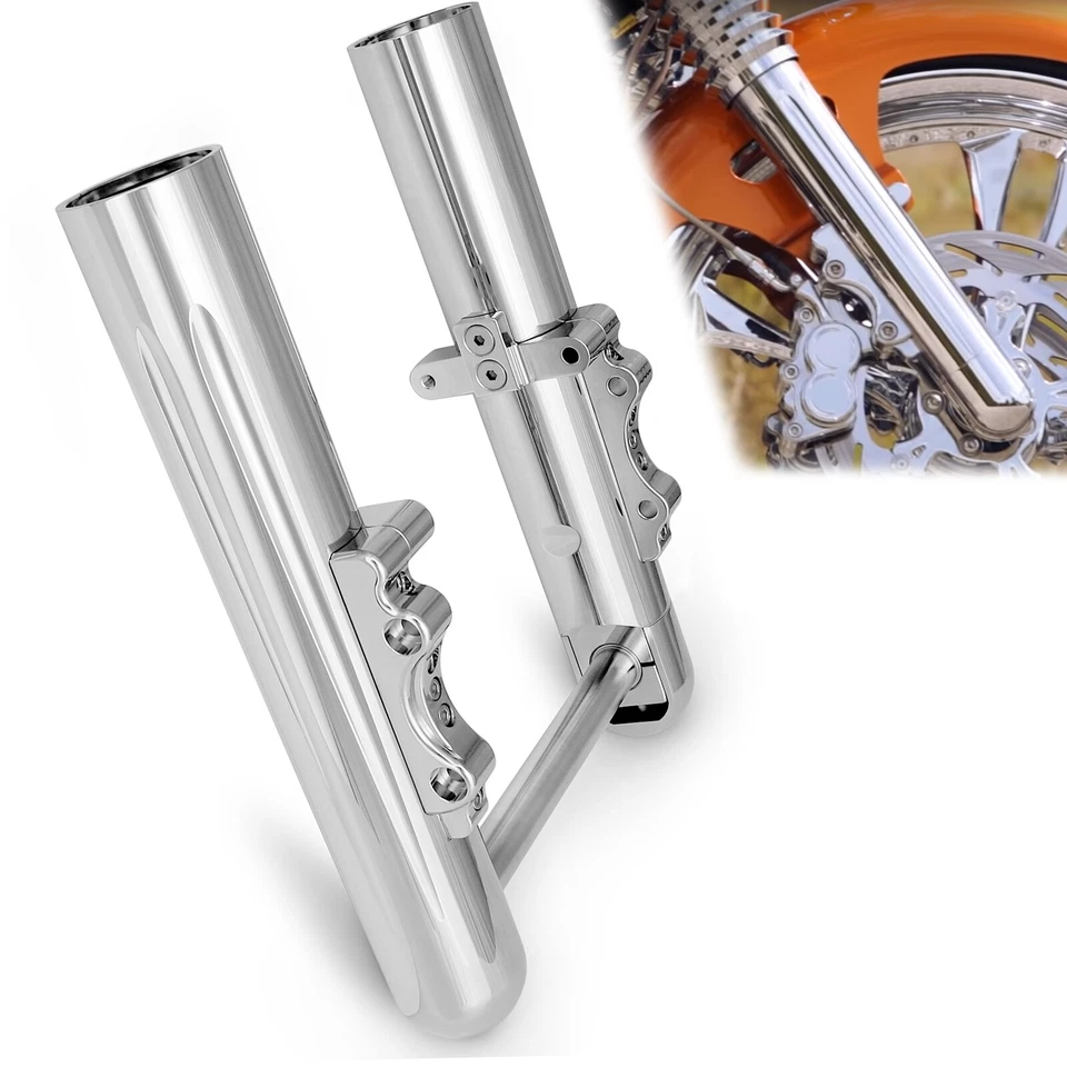 Chrome CNC Hollow cut Fork legs For Harley Touring electra street glide 2014-UP Foto 3 de 4
