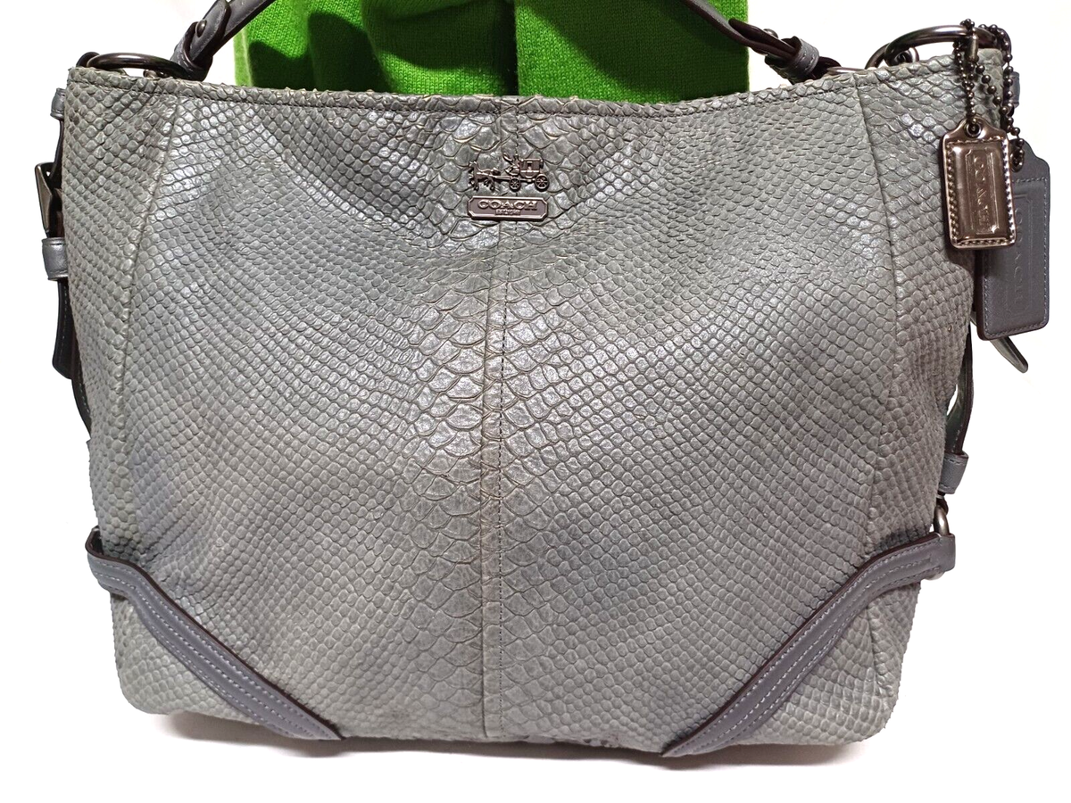 COACH KATARINA GRAY SNAKESKIN EMBOSSED LEATHER HOBO SHOULDER