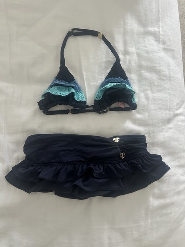 Juicy Couture Girls Vintage Navy 2pc Swimsuit Size 6 Y2K