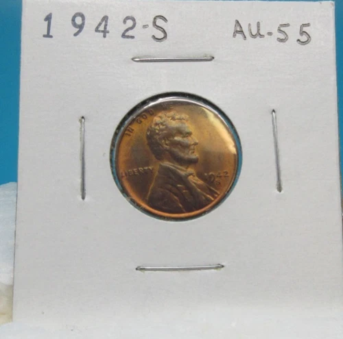 1942-S One Cent PENNY COIN Lincoln / Wheat Reverse / About Uncirculated