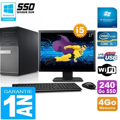 PC tour DELL 9020 Core I5-4570 RAM 4Go Scheibe 240 GB SSD Wifi W7 Bildschirm 27