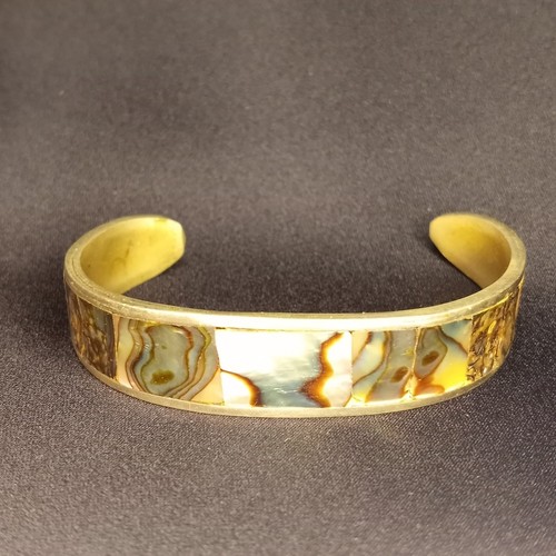 Vintage Southwest Made In Mexico Abalone Inlay Cuff Bracelet! Mother of Pearl! - Picture 2 of 24