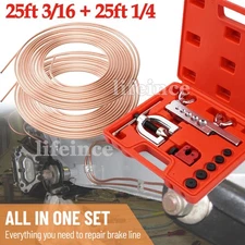 Brake Line Repair Kit 25FT 3/16 + 1/4 Copper Pipe Flaring Tool 40 Nuts Fittings