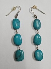 Sally C. Treasures SX Sterling Silver Turquoise Chain Dangle Earrings [026PIB]