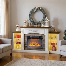 Electric Fireplace Center with LED Light TV Stand Table with Adjustable Shelve