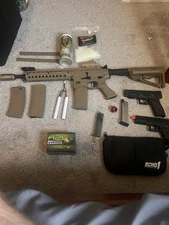 Airsoft Rifle And 2 Pistols Gas Blow Back Glock Has No mag And Black XDM Has Mag