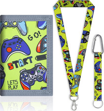 Kids Wallet for Boys and Girls 4-16 with Lanyard and Key Chain Holder, Trifold C