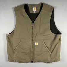 Carhartt V02 Sandstone Sherpa Lined Vest Mens XL Brown Canvas Workwear Utility