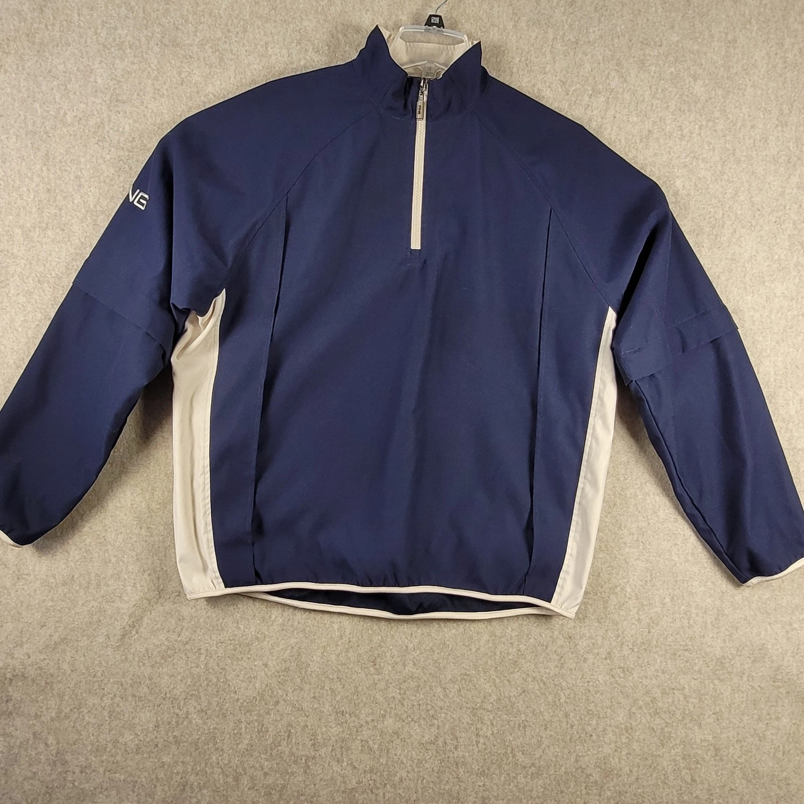 Ping 1/4 Zip Windbreaker Jacket Mens Medium Zip Off Sleeve Navy Tan Golf Layer