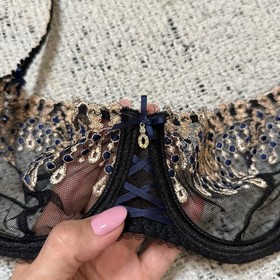 Aubade Lace Underwire Bra 34B Black Blue Embroidered Sheer