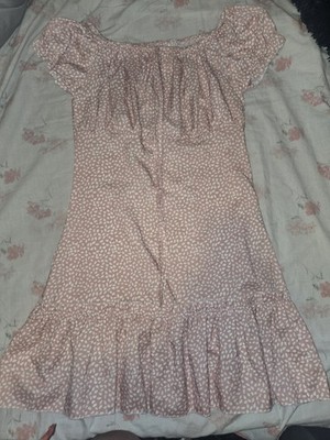 Joco Pink White Abstract Off Shoulder Ruffle Short Sleeve Chiffon Sundress M