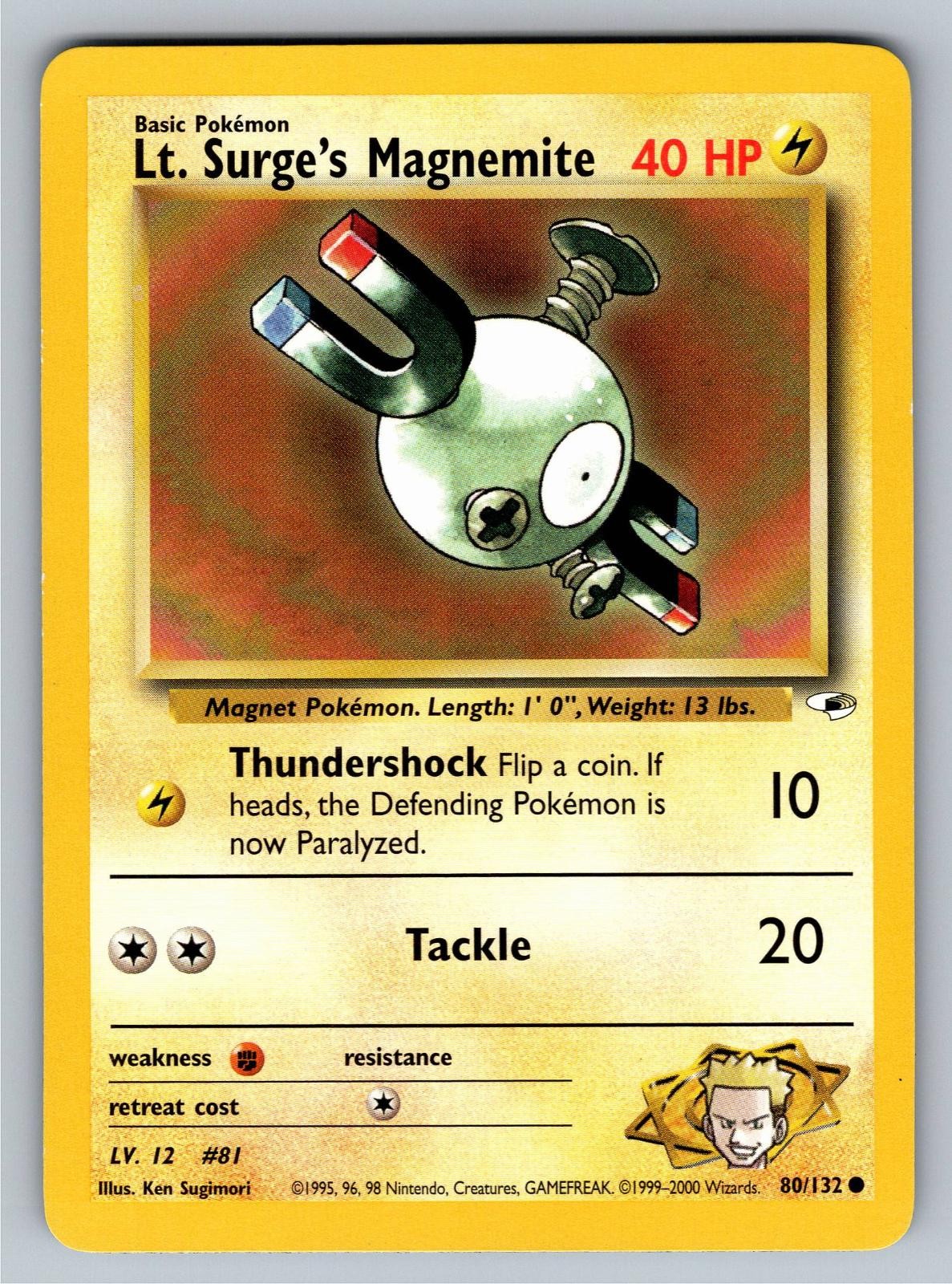Lt. Surge's Magnemite 80/132 Common Gym Heroes Pokemon Unlimited Lightly Played