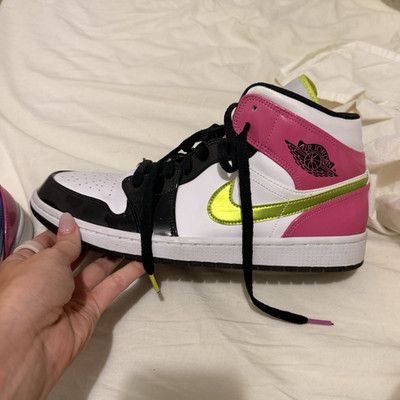 Jordan Air Jordan 1 Mid Men s Leather Colorblock Lace-Up Sneakers Pre-Owned