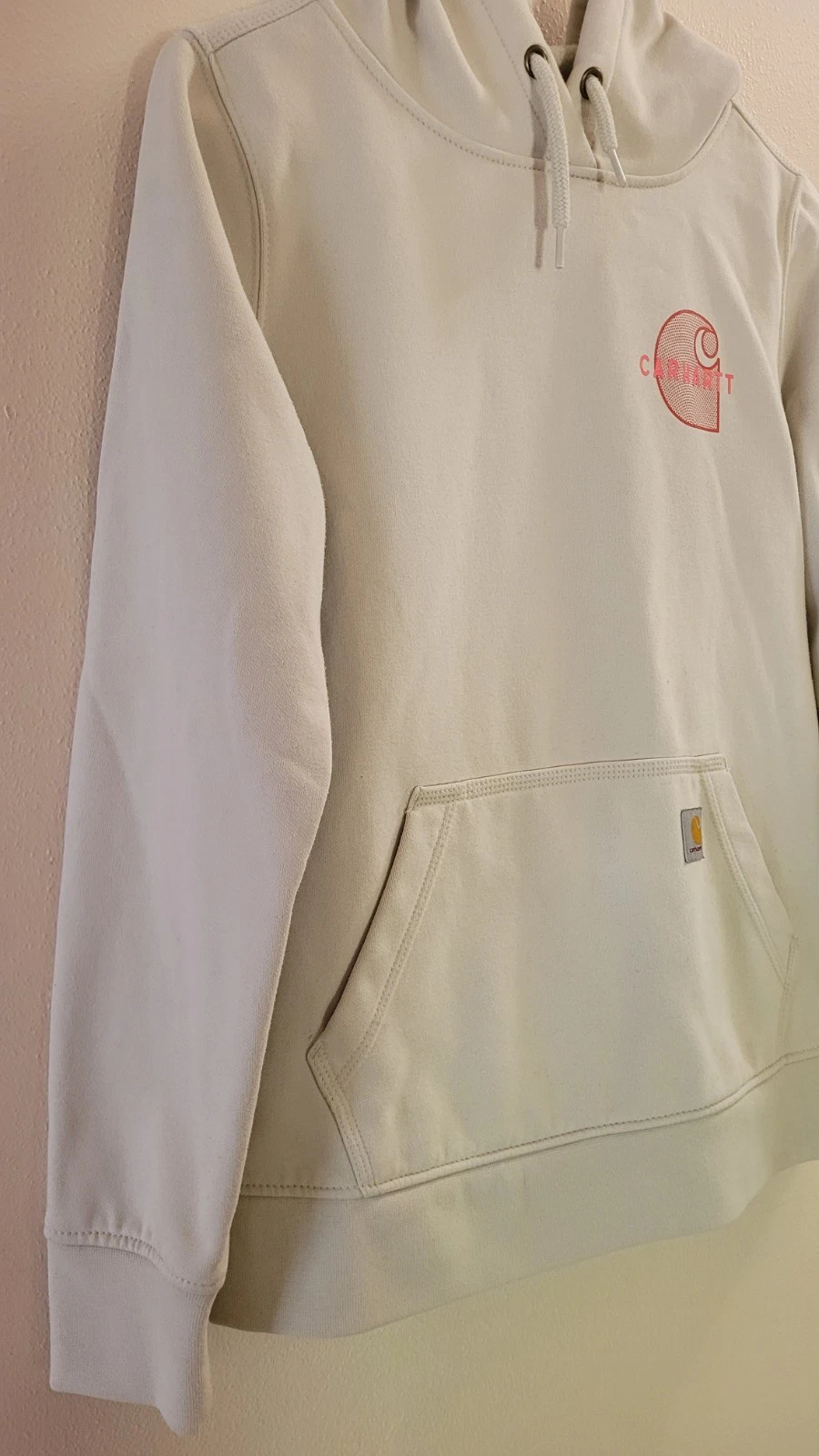 OFF WHITE Carhartt Felpa Donna con Cappuccio Crema Antipioggia Vestibilità Relaxed Taglia XS