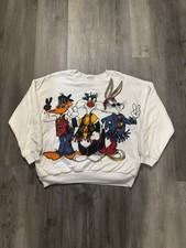 Vintage 90's Looney Tunes cartoon hippie white SweatShirt crewneck men  s large