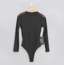 NWT LULUS Strike an Attitude Long Sleeve Mesh Bodysuit Black Multi Size M
