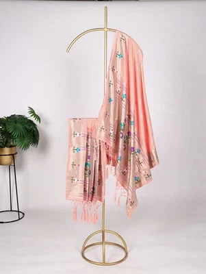 IN BRIDALFASHION Seiden Dupatta Jacquard Paithani Zari Webkante Schal Neu - Bild 1 von 4