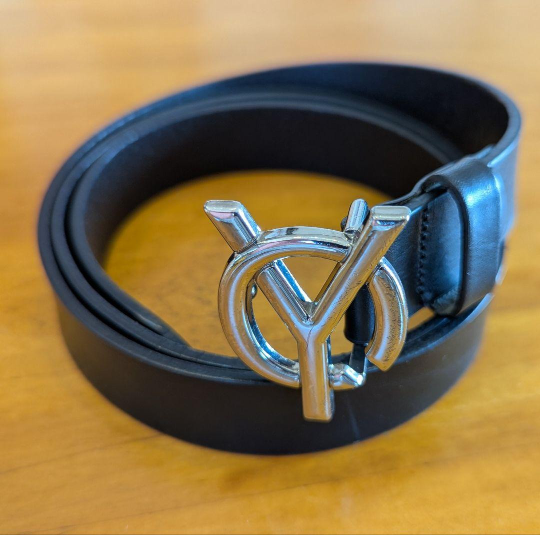 OY Black Silver Buckle Leather Belt Size 43 Pre-Owned