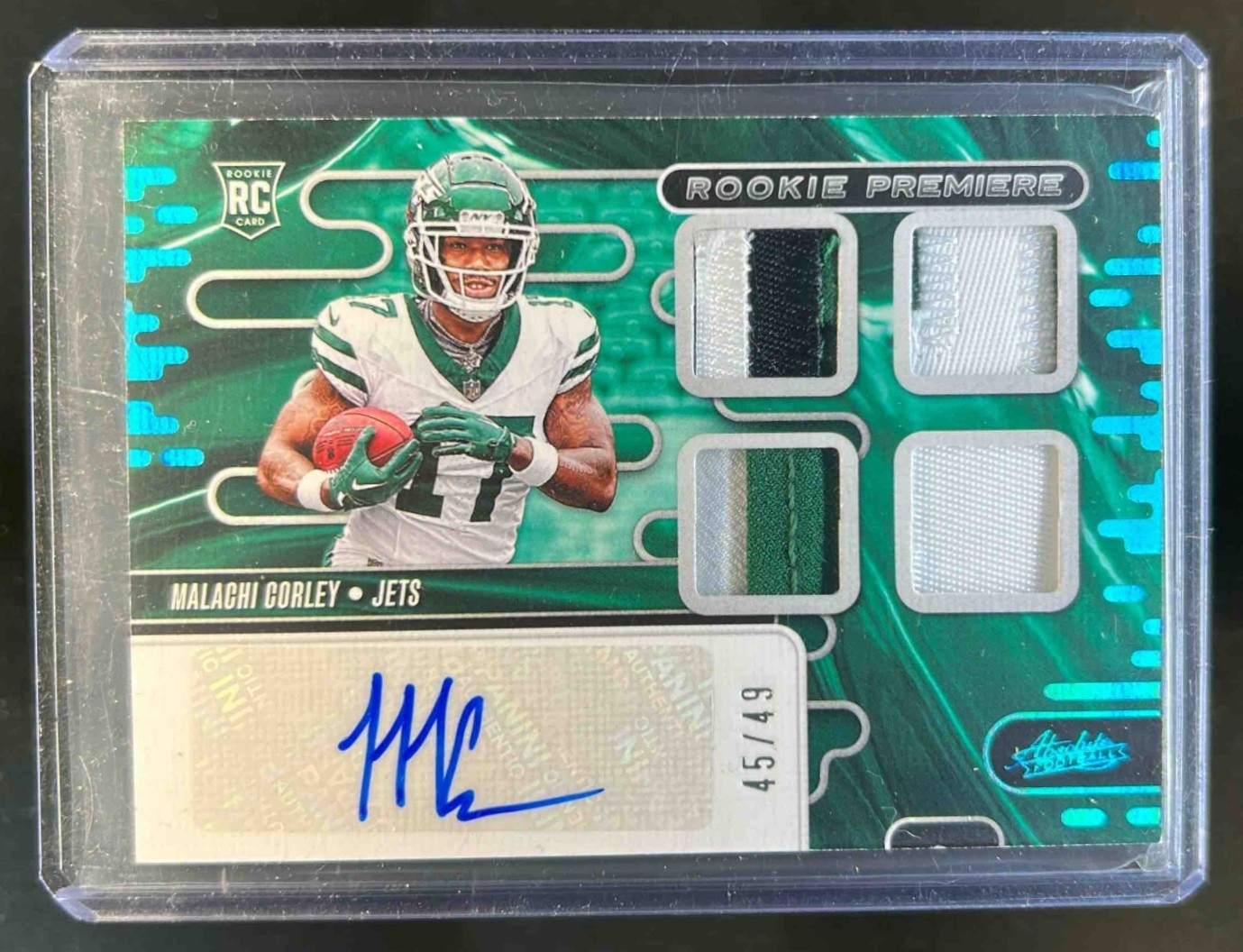 Malachi Corley Panini Absolute Rookie Premiere Materials Autographs #RPMAMCY Spectrum Quad Five