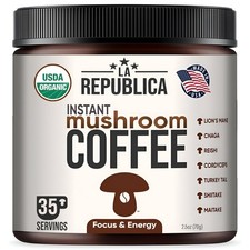 La Republica Organic Mushroom Coffee 30 Servings Made with Full-Fruiting Bodie