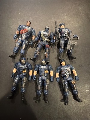Vtg CHAP MEI POLICE FORCE SERIES 3 ACTION PLAYSET LOT OF 6 SWAT FIGURES 3 3/4''
