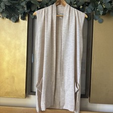 Orvis Women's Beige Cream Longline Sleeveless Cardigan 100% Soft Wool size S/M