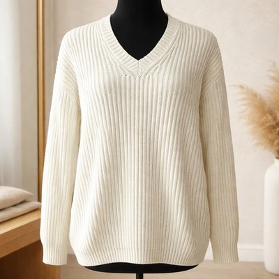 Trussardi Maglie Women s Sweater Knit V neck 100% Cotton Made In Italy 