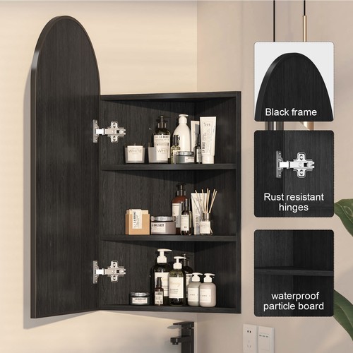 Arch Corner Medicine Cabinet Wall Mount for Small Space Bathroom Mirror Cabinets - Picture 6 of 37