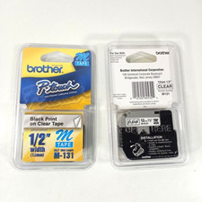 2 Brother M131 P-Touch Tape M-131, Black Print  Clear Tape 12mm  1/2” MTapes Lot