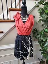 Rachel Roy Women's Black & Pink Polyester V-Neck Sleeveless Knee Length Dress 4