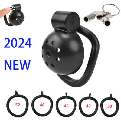 ABS+Metal Short Push Button Black Male Chastity Cage - Includes 5 Rings& Keys