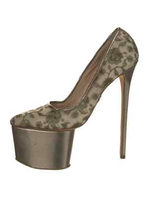 OLCAY GULSEN Gold & Neutrals Leather Lace Floral Print Pumps 9 39 Good Cond &Box