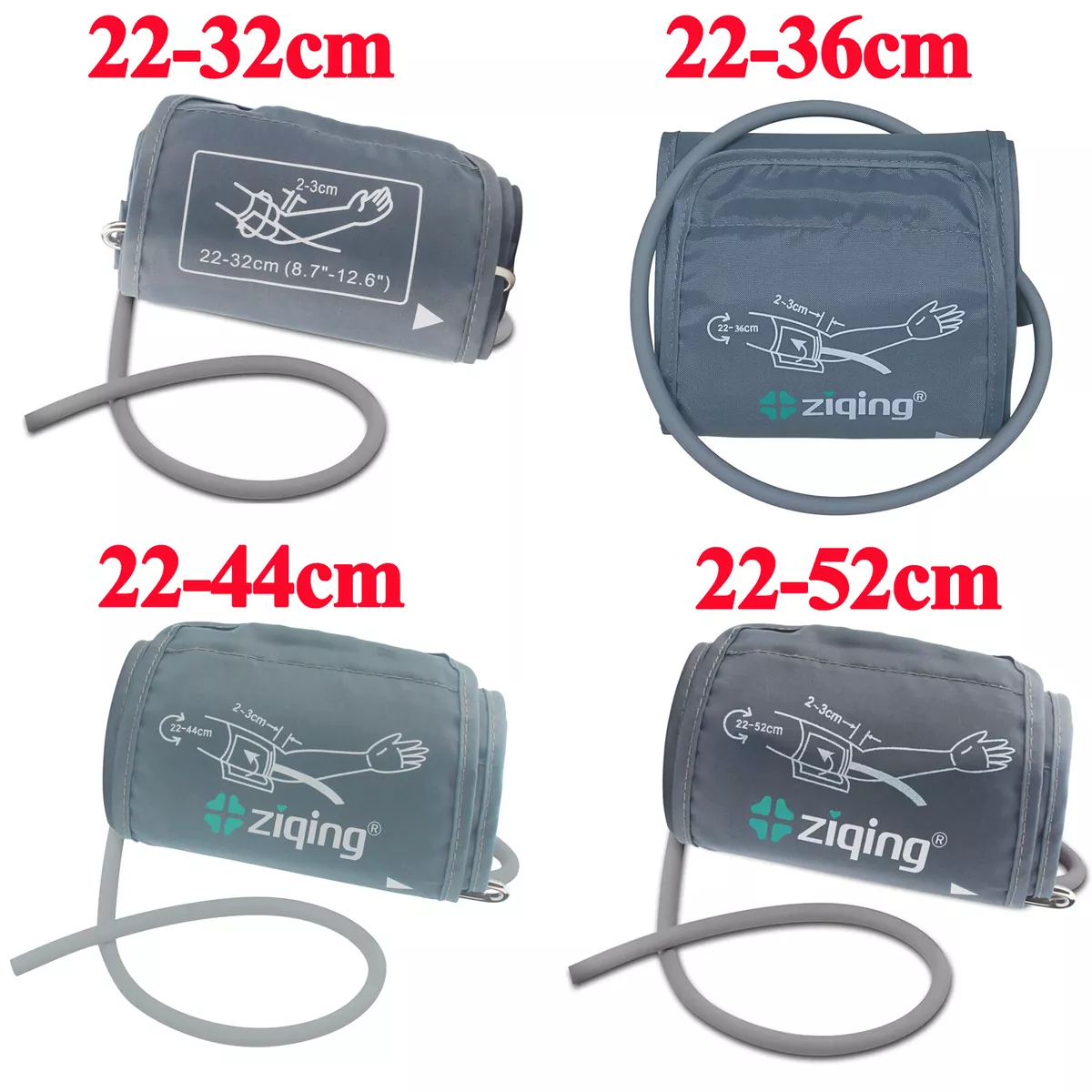 Ziqing 22-52cm Extra Large Blood Pressure Monitor Cuff Replacement (No BP Machine) Upper Arm BPM for Adult Child, Gray