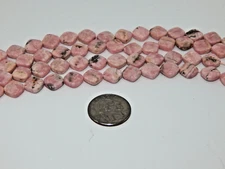 Pink Rhodochrosite 10mm x 10mm Diagonal Square Beads 14 inch Strand