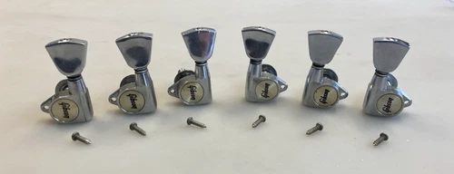 80's GIBSON LOGO CHROME 3L x 3R TUNERS WITH HARDWARE - LES PAUL - FLYING V - SG