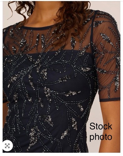 Adrianna Papell Women's Beaded Midi Sheath Dress Midnight Blue, Size 14 NWT - Picture 2 of 9