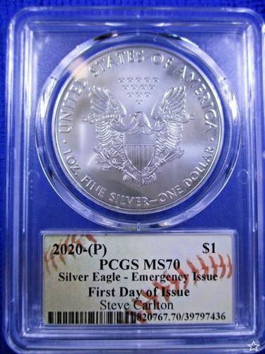 2020 (P) Am Silver Eagle POP 50 Ms70 FDOI STEVE CARLTON BASEBALL HALL OF FAME - Picture 4 of 5