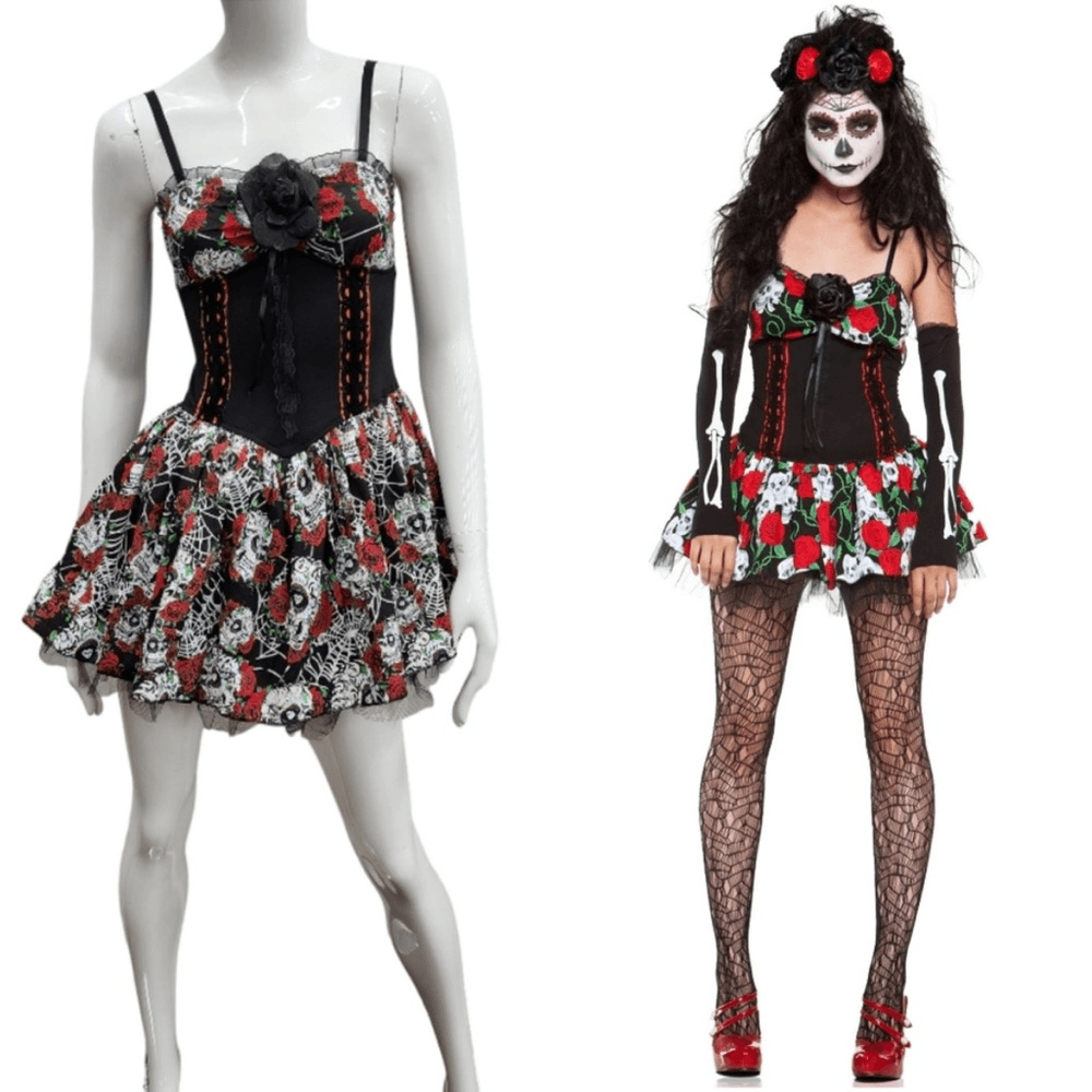 day of the dead corset dress Custom Size Black and Red Steampunk Burlesque corset with train prom day of  the dead witch costume dress  Glamtastik