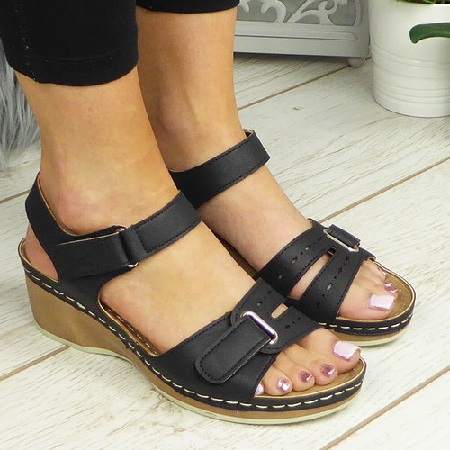 Ladies Womens Wedges Light Comfy Cushioned Open Toe Summer Sandals Shoes  Sizes | eBay