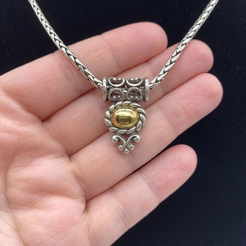 Brighton reversible Pendant necklace Gold tone muted white silver tone 18" - Picture 5 of 10
