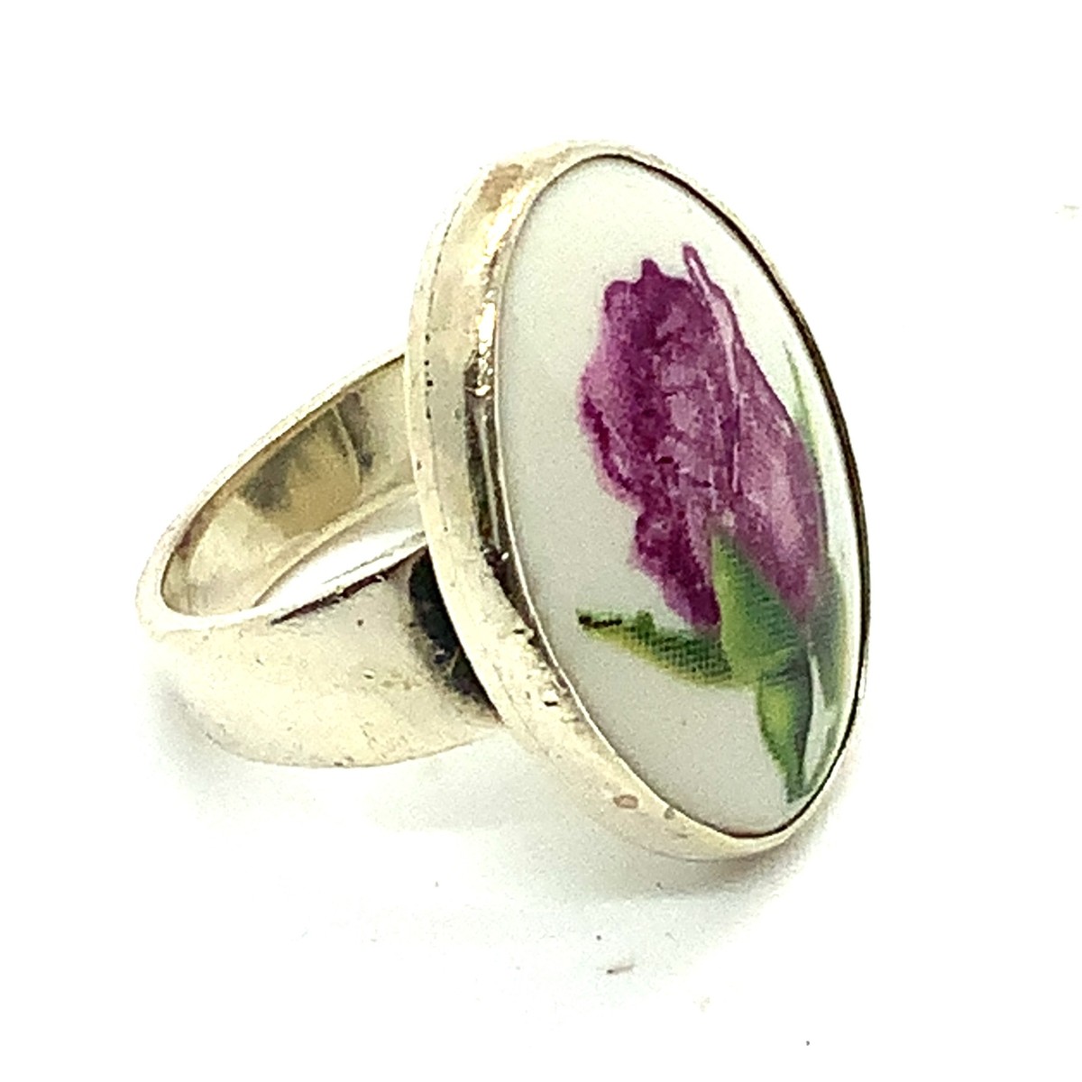 Vintage Signed Handwrought Sterling Silver Oval Rose Flower