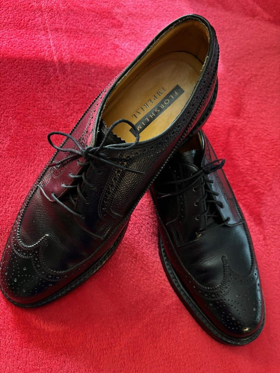Florsheim 96624 Black Pebble Calf 10.5D Imperial Wingtips w 