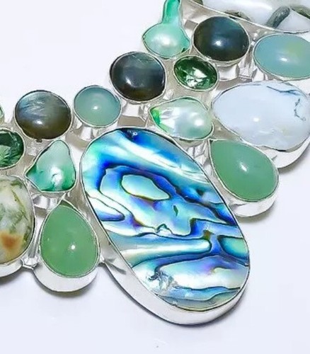 Karibik Abalone Muschel, Baum Achat Edelstein Silber Schmuck Halskette 18" - Bild 4 von 9