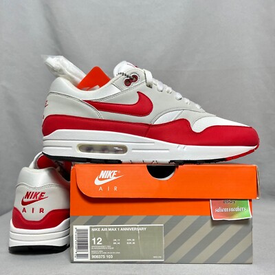 Nike Air Max 1 Anniversary UK11 908375-103 White University Red