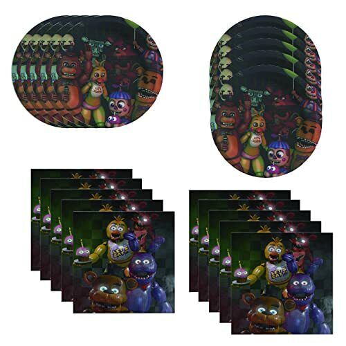 41pcs Five Nights Party Supplies Party Supplies Include 20 Plates, 20 napkins,1 Tablecloth for The Five Nights Party Supplies Birthday Party